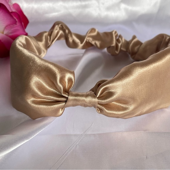 Tan Satin Headband wrap scrunched For Women Pleated design - Picture 5 of 13